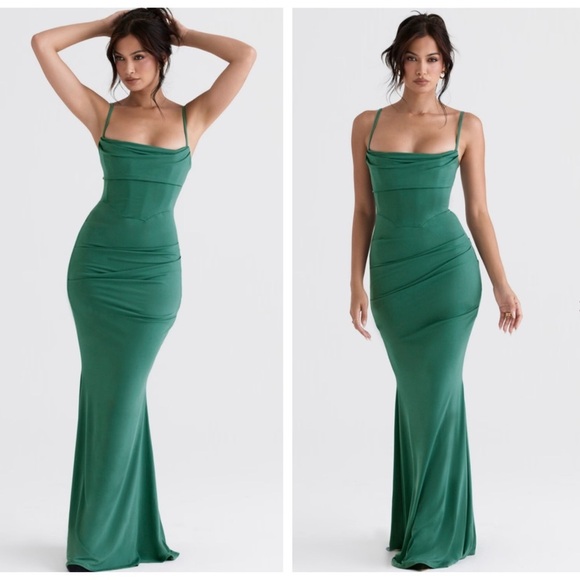 House of CB Milena Forest Corset Maxi Dress Size L Formal Wedding Guest Date - Picture 2 of 15